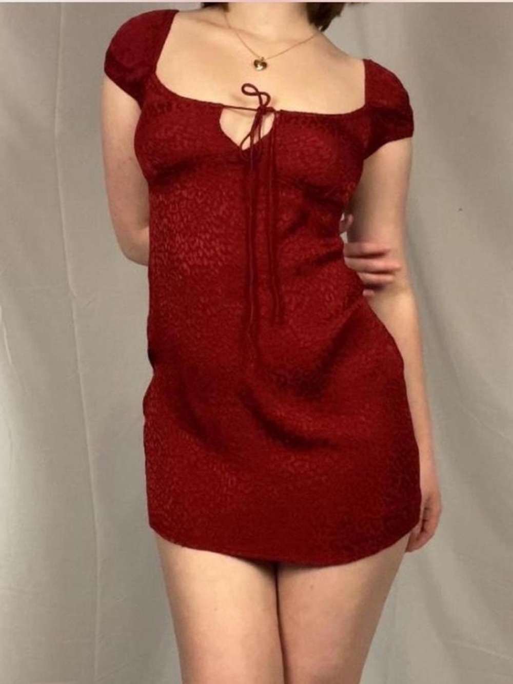 Motel Rocks Burgundy Tie-Front Mini Dress